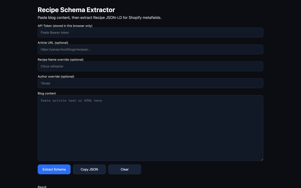 Screenshot of Recipe Schema Extractor