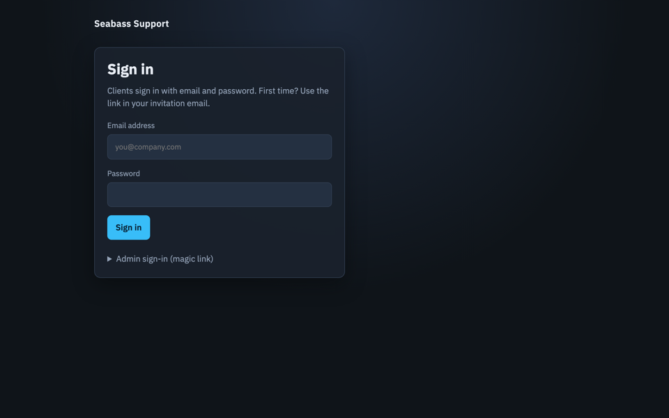 Screenshot of Client Support portal